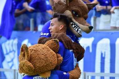 Belo Horizonte (MG), Brezilya 09 / 01 / 2024 Kaio Jorge Cruzeiro 'dan ve Atletico Goianiense ile oynadığı maçta Brezilya Şampiyonluk Serisi A' nın 25. raundunda geçerli olan golünü kutluyor.