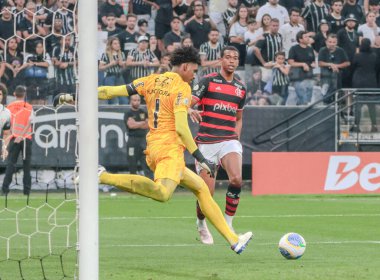 Sao Paulo (SP), Brezilya 09 / 01 / 2024 Corinthians kalecisi Hugo Souza, 2024 Brezilya Şampiyonası serisi A 'nın 25. turunda Corinthians ve Flamengo arasında oynanan karşılaşmada, Neo Quimica Arena