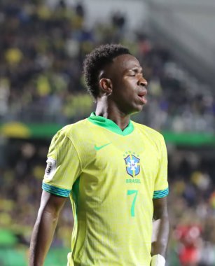 CURITIBA (PR), Brazil 09 / 06 / 2024 - Brezilya ile Ekvador arasında oynanan 2026 Dünya Kupası elemelerinin 7. turunda Brezilya 'nın Couto Pereira Stadyumu' nda geçerli olan Vinicius Junior