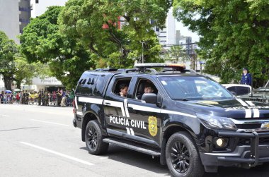 Natal (RN), Brezilya 09 / 07 / 2024 7 Eylül 2024 'teki geçit töreni, Petropolis mahallesindeki Praca Civica' da düzenlendi ve devlet güvenlik güçlerinin üyeleri. 