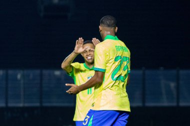 Rio de Janeiro (RJ), 09 / 08 / 2024 Player Rayan, Sao Januario stadyumunda oynanan Ulusal Takım Dostça karşılaşması için geçerli olan Brezilya ile Meksika arasındaki maçta golünü kutluyor.