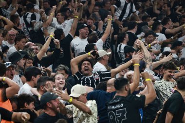 Sao Paulo (SP), 09 / 11 / 2024 - Corinthians taraftarları Corinthians ile Juventude arasında oynanan 2024 Copa do Brasil çeyrek finalinin ikinci ayağı için oynanan karşılaşmada 3x1 'lik dereceyi kutladılar. 