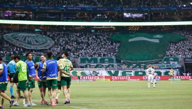 Sao Paulo (SP), Brazil 09/15/2024 - Estevao from Palmeiras scores and celebrates his goal in the match between Palmeiras and Criciuma, valid for the 26th round of the Brazilian Football Championship clipart