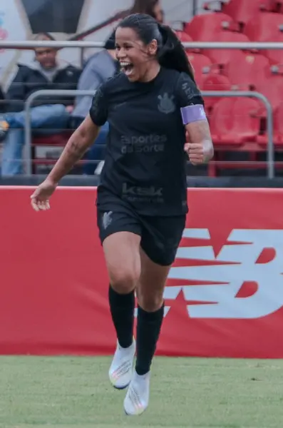 stock image Sao Paulo (SP), Brazil 09/15/2024   Vic Albuquerque of Corinthians scores and celebrates his goal in the match between Sao Paulo and Corinthians for the Final of the 2024 Brazilian Women's Championship