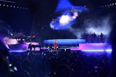 SAO PAULO (SP), Brazil 09/20/2024 - American singer Mariah Carey performs at the Allianz Parque stadium, in the city of Sao Paulo after a 14-year hiatus clipart