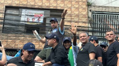 Sao Paulo (SP), Brazil 09/22/2024 - Candidate Pablo Marcal during a Carreata inside the Heliopolis Favela clipart