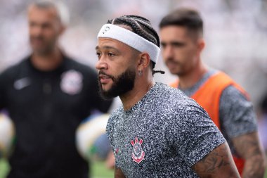 Sao Paulo (SP), Brezilya 09 / 21 / 2024 - Corinthians ve Atletico-GO arasındaki maçtan önce Memphis Depay, Brezilya Futbol Şampiyonası 'nın 27. turu için geçerli