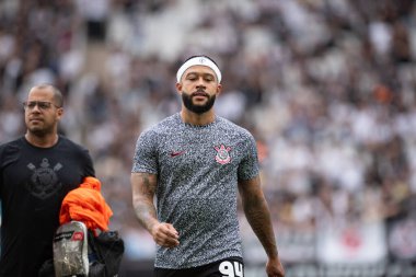 Sao Paulo (SP), Brezilya 09 / 21 / 2024 - Corinthians ve Atletico-GO arasındaki maçtan önce Memphis Depay, Brezilya Futbol Şampiyonası 'nın 27. turu için geçerli