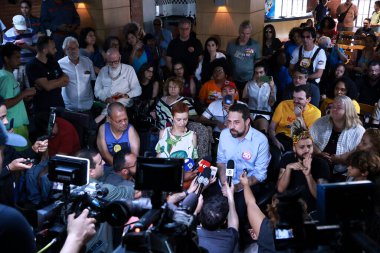 Sao Paulo (SP), Brazil 09/23/2024  The candidate for mayor of Sao Paulo Guilherme Boulos (PSOL), participates in a PCD thematic meeting, which is the acronym for Persons with Disabilities, at Cafe dos Bancari (Leco Viana/thenews2) clipart