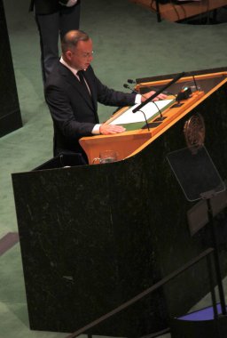 Monaco Prince Albert II Speaks at UNGA 79. September 24, 2024, New York, USA: Monaco Prince, His Excellency, Albert II speaks during the United Nations General Assembly 79th session in New York. clipart