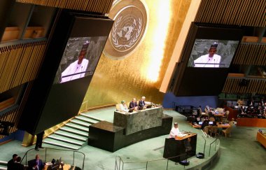 24 Eylül 2024, New York, ABD: Nijerya Başkan Yardımcısı, Ekselansları Kashim Shettima, Birleşmiş Milletler Genel Kurulu 79. oturumunda New York 'ta konuşuyor (Niyi Fote / thews2)