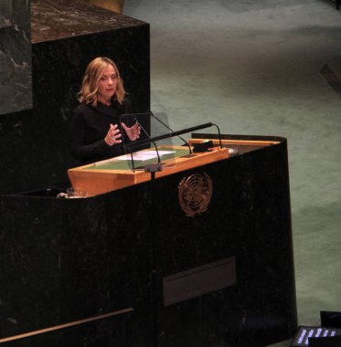 İtalya Bakanlar Kurulu Başkanı Giorgia Meloni UNGA 79 'da konuşma yapacak. 24 Eylül 2024, New York, ABD: Birleşmiş Milletler Genel Kurulu sırasında İtalya Bakanlar Kurulu Başkanı Giorgia Meloni (Niyi Fote / thenews2)