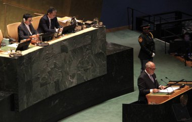 Estonya Cumhurbaşkanı Alar Karis UNGA 79 'da bir konuşma yaptı. 24 Eylül 2024, New York, ABD: Estonya Devlet Başkanı, Ekselansları Alar Karis, Birleşmiş Milletler Genel Kurulu 79. toplantısı sırasında New York 'ta bir konuşma yaptı (Niyi Fote / thews2)