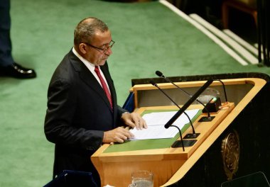 Sao Tome ve Principe 'nin başkanı Carlos Manuel Vila Nova New York' taki UNGA 79 'da konuşma yaptı. 26 Eylül 2024, New York, ABD (niyi fote / thews2)