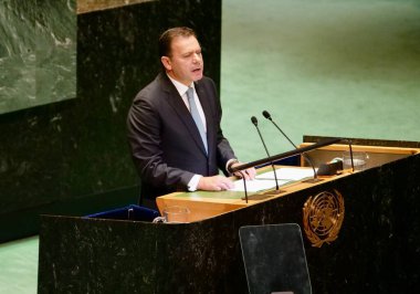 Prime Minister of Portugal, Luis Montenegro speaks at UNGA 79 in New York. September 26, 2024, New York, USA: The Prime Minister of Portugal, His Excellency Luis Montenegro speaks at UNGA79 in New York (niyi fote/thenews2) clipart