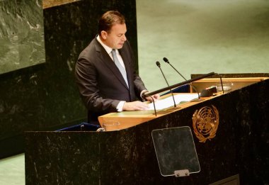 Portekiz Başbakanı Luis Montenegro New York 'ta UNGA 79' da bir konuşma yaptı. 26 Eylül 2024, New York, ABD: Portekiz Başbakanı, Ekselansları Luis Montenegro New York UNGA79 'da (niyi fote / thenews2)