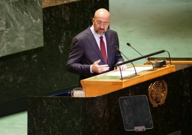 Avrupa Konseyi Başkanı Charles Michel New York 'ta UNGA 79' da bir konuşma yaptı. 26 Eylül 2024, New York, ABD (niyi fote / thews2)
