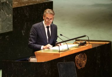 Prime Minister of Netherlands, Dick Schoof speaks at UNGA 79 in New York. September 26, 2024, New York, USA: The Prime Minister of Netherlands, His Excellency Dick Schoof speaks at UNGA79 in New York (niyi fote/thenews2)