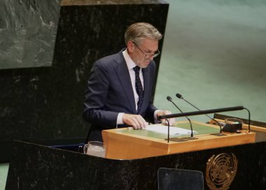 Prime Minister of Netherlands, Dick Schoof speaks at UNGA 79 in New York. September 26, 2024, New York, USA: The Prime Minister of Netherlands, His Excellency Dick Schoof speaks at UNGA79 in New York (niyi fote/thenews2)