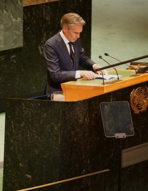Prime Minister of Netherlands, Dick Schoof speaks at UNGA 79 in New York. September 26, 2024, New York, USA: The Prime Minister of Netherlands, His Excellency Dick Schoof speaks at UNGA79 in New York (niyi fote/thenews2)