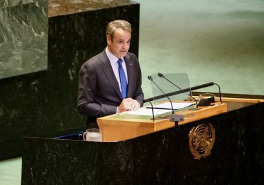 Yunanistan Başbakanı Kyriakos Mitsotakis New York 'ta UNGA 79' da bir konuşma yaptı. 26 Eylül 2024, New York, ABD: Yunanistan Başbakanı, Ekselansları Kyriakos Mitsotakis New York UNGA79 'da (niyi fote / theenews2)