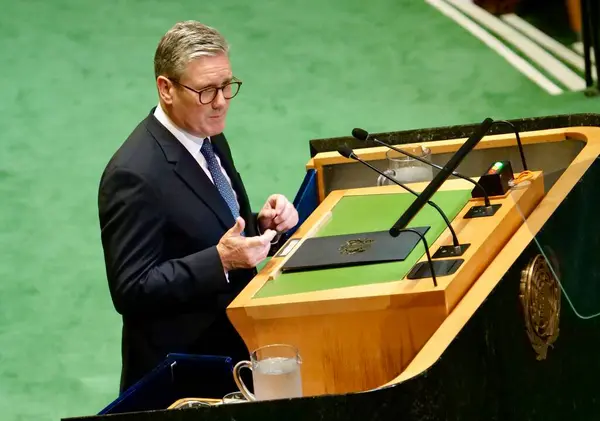 stock image Prime Minister of United Kingdom of Great Britain and Northern Ireland, Keir Starmer speaks at UNGA 79 in New York. September 26, 2024, New York, USA (niyi fote/thenews2)