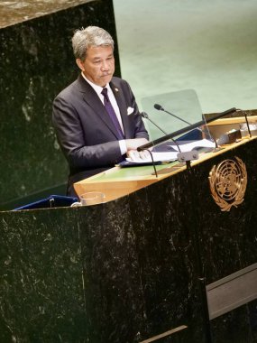 Malezya Dışişleri Bakanı Mohamad Hasan New York 'taki UNGA 79' da bir konuşma yaptı. 28 Eylül 2024, New York, ABD (niyi fote / thews2)