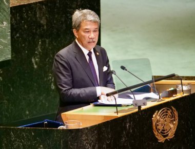 Malezya Dışişleri Bakanı Mohamad Hasan New York 'taki UNGA 79' da bir konuşma yaptı. 28 Eylül 2024, New York, ABD (niyi fote / thews2)