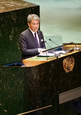 Malezya Dışişleri Bakanı Mohamad Hasan New York 'taki UNGA 79' da bir konuşma yaptı. 28 Eylül 2024, New York, ABD (niyi fote / thews2)
