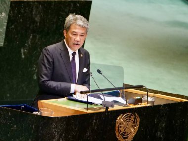 Malezya Dışişleri Bakanı Mohamad Hasan New York 'taki UNGA 79' da bir konuşma yaptı. 28 Eylül 2024, New York, ABD (niyi fote / thews2)