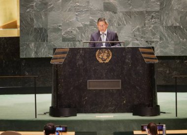 Deputy Prime Minister of Cambodia, Chenda Sophea Sok speaks at UNGA 79 in New York. September 28, 2024, New York, USA (niyi fote/thenews2) clipart