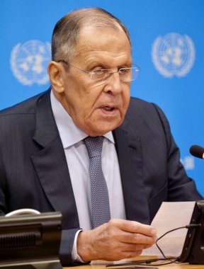 UNGA79 yılındaki Rusya Federasyonu Dışişleri Bakanı Bay Sergey V. Lavrov ile basın toplantısı. 28 Eylül 2024, New York, ABD (niyi fote / thews2)
