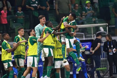 Sao Paulo (SP), Brezilya 09 / 30 / 2024 - Palmeiras 'lı Alan, Brezilya U-20 Futbol Şampiyonası' nın ikinci ayağı için geçerli olan Palmeiras ve Cruzeiro arasındaki maçtaki golünü kutluyor (leco viana / thenews2)