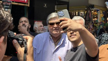 Sao Paulo (SP), Brazil 09/30/2024 - Candidate Jose Luiz Datena campaigned in the Liberdade neighborhood in Sao Paulo, this Monday, September 30, 2024. (oslaim brito / thenews2) clipart