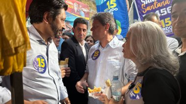 Sao Paulo (SP), Brazil 09/30/2024 -  Candidate for reelection and mayor Ricardo Nunes takes part in a walk through the shops, with the governor of Sao Paulo, Tarcisio Gomes de Freitas (oslaim brito / thenews2) clipart