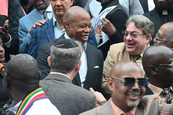 stock image (NEW) Mayor of New York City Eric Adams speaks at a rally supporting him amidst federal criminal charges with clergy, advocates and community leaders on the steps of City Hall. October 1, 2024, Manhattan, New York, USA