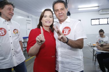 FORTALEZA (CE), Brazil 10/06/2024  The PT candidate for mayor of Fortaleza, Evandro Leitao voted at Faculdade Farias Brito in Aldeota, in the city of Fortaleza on the morning of this Sunday (lc moreira / thenews2) clipart