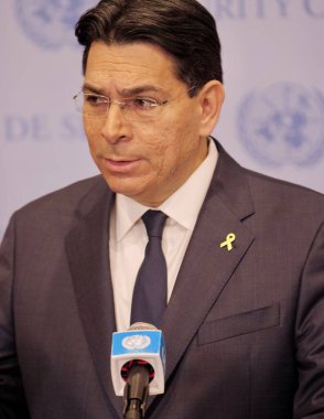 New York, ABD, 7 Ekim 2024: İsrail 'in daimi temsilcisi Büyükelçi Danny Danon tarafından basın toplantısı. (Niyi Fote/Thenews2)