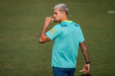 Sao Paulo (SP), 10 / 07 / 2024 - Bruno Guimaraes, Brezilya Futbol Takımı 'nın CT do Palmeiras, Barra Funda, Sao Paulo-SP' de antrenmanı sırasında, 7 Ekim 2024 günü öğleden sonra. (Ronaldo Barreto / Yeni2)