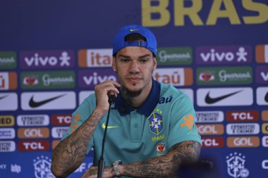 Sao Paulo (SP), 10 / 08 / 2024 - PreSS CONFERENCE / SELECTION / CBF / SP Player Ederson, Brezilya Erkekler Ulusal Futbol Takımı için Barra Funda, CT Palmeiras, Sao Paulo-SP, 8 Ekim 2024 (leco viana / thenews2)