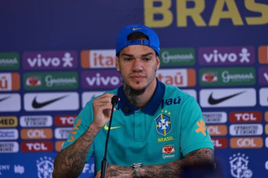 Sao Paulo (SP), 10 / 08 / 2024 - PreSS CONFERENCE / SELECTION / CBF / SP Player Ederson, Brezilya Erkekler Ulusal Futbol Takımı için Barra Funda, CT Palmeiras, Sao Paulo-SP, 8 Ekim 2024 (leco viana / thenews2)
