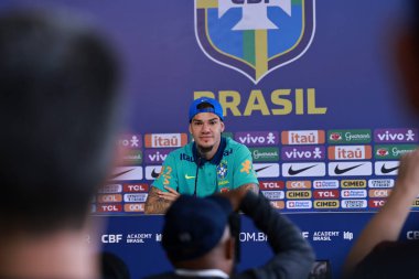 Sao Paulo (SP), 10 / 08 / 2024 - PreSS CONFERENCE / SELECTION / CBF / SP Player Ederson, Brezilya Erkekler Ulusal Futbol Takımı için Barra Funda, CT Palmeiras, Sao Paulo-SP, 8 Ekim 2024 (leco viana / thenews2)