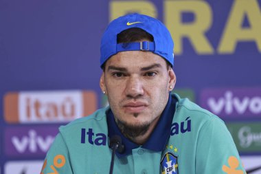 Sao Paulo (SP), 10 / 08 / 2024 - PreSS CONFERENCE / SELECTION / CBF / SP Player Ederson, Brezilya Erkekler Ulusal Futbol Takımı için Barra Funda, CT Palmeiras, Sao Paulo-SP, 8 Ekim 2024 (leco viana / thenews2)