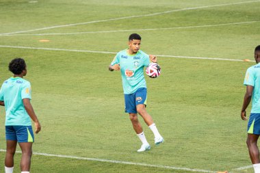 Sao Paulo (SP), 10 / 08 / 2024 - TREINING / TEAM - Savinho, 8 Ekim 2024 Salı günü öğleden sonra Brezilya Milli Futbol Takımı ile CT Palmeiras, Barra Funda, Sao Paulo-SP 'de antrenman yapıyor. (leco viana / the newws2)