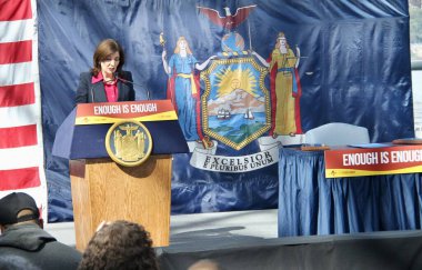 New York, USA, October 9, 2024: Governor Hochul Of New York Signs Gun Safety Legislation With Former Representative Gabby Giffords clipart