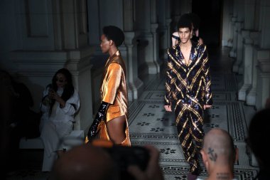 Sao Paulo (SP), Brazil 10/14/2024  Alexandre Herchcovitch fashion show, opening Sao Paulo fashion week, SPFW N58 at the State Secretariat of Culture at the Julio Prestes Cultural Complex clipart