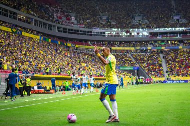 Brasilia (DF), 10 / 15 / 2024 - Raphinha, 2026 Dünya Kupası elemelerinin 10. turu için Brezilya ile Peru arasında 15 Ekim 2024 günü Arena BRB Mane Garrincha 'da oynanan karşılaşmada geçerli oldu. (ronaldo barreto / the newws2)