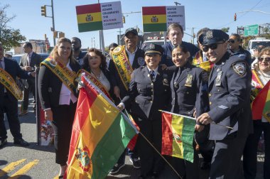 2024 Queens Bolivian Parade. October 20, 2024, New York, USA: Participants in colorful costumes perform during the Queens Bolivian Parade on 37th Avenue on October 20, 2024 in New York City (M10s/Thenews2) clipart