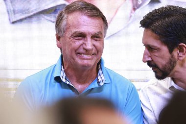 Sao Paulo (SP), 10 / 22 / 2024 - POLITICS / RICARDO NUNES / BOLSONARO / SP - Brezilya eski Başkanı Jair Bolsonaro ve aday Ricardo Nunes (MDB), öğle yemeğine katılıyor (leco viana / thenews2) 