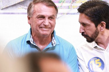 Sao Paulo (SP), 10 / 22 / 2024 - POLITICS / RICARDO NUNES / BOLSONARO / SP - Brezilya eski Başkanı Jair Bolsonaro ve aday Ricardo Nunes (MDB), öğle yemeğine katılıyor (leco viana / thenews2) 